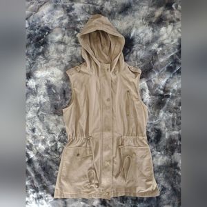 Boutique Zip Up Dressy Casual Fall Medium Vest Brown Tan Beige Pockets